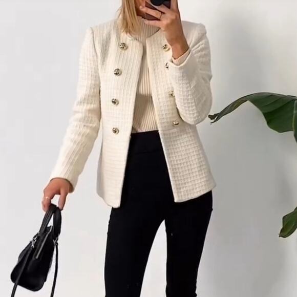 NWOT Zara Textured Tweed Ecru Blazer. Chanel style. Blogger fave. - Picture 7 of 15